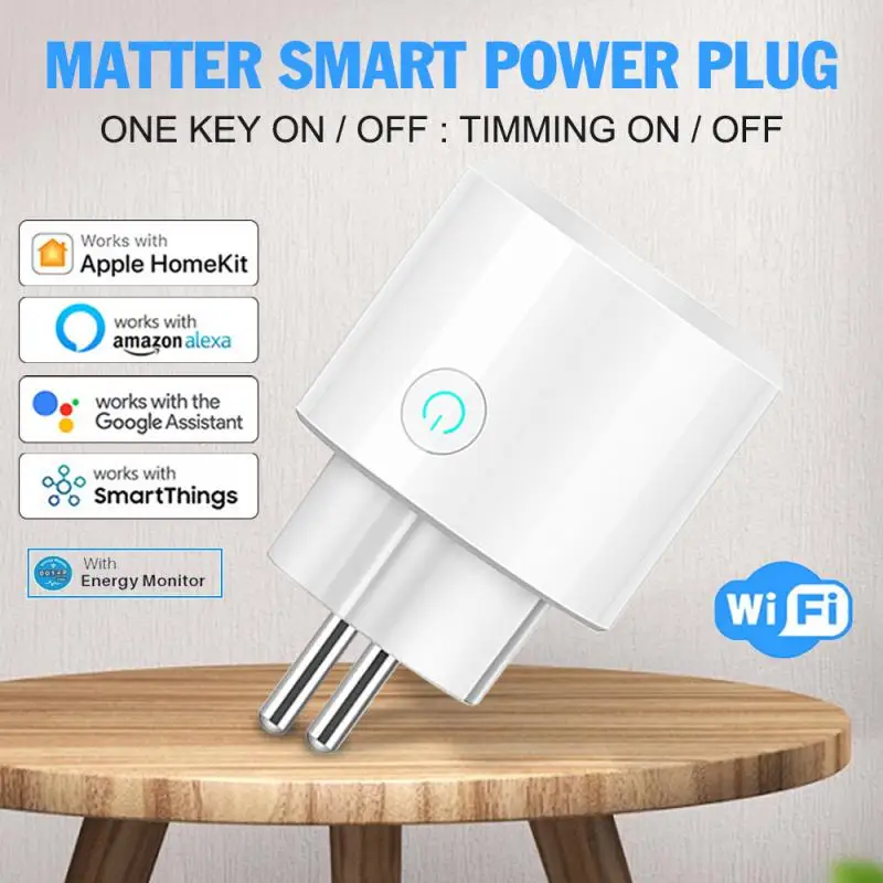 Matter WiFi Smart Plug 16A EU Power Monitoring Socket Smart Home Apple Homekit Smartthings Remote Control Alexa Google Assisant