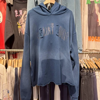 Sweat à capuche avec logo alphabet brodé pour hommes, High Street Wash, fabriqué à l'eau, patchwork ancien, vêtements de rue jeunesse, haute qualité