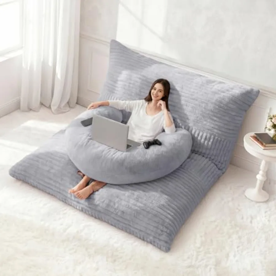 Giant Bean Bag Chair for Adults with Pillow 4 in 1 Convertible Floor Cushion Memory Foam Bean Bag Lounger with Washable Cover f