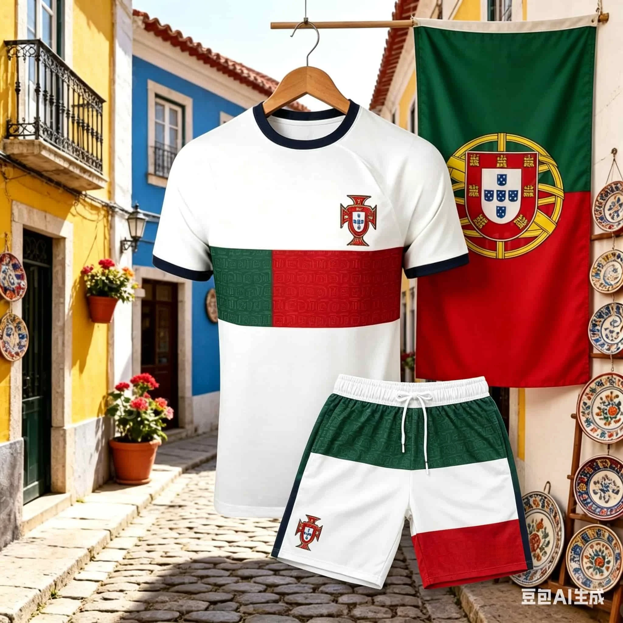 

2026 New Portugal Competition Away Soccer T-Shirt Set Men's and Breathable Sportswear Football Fan Casual T-shirt Set