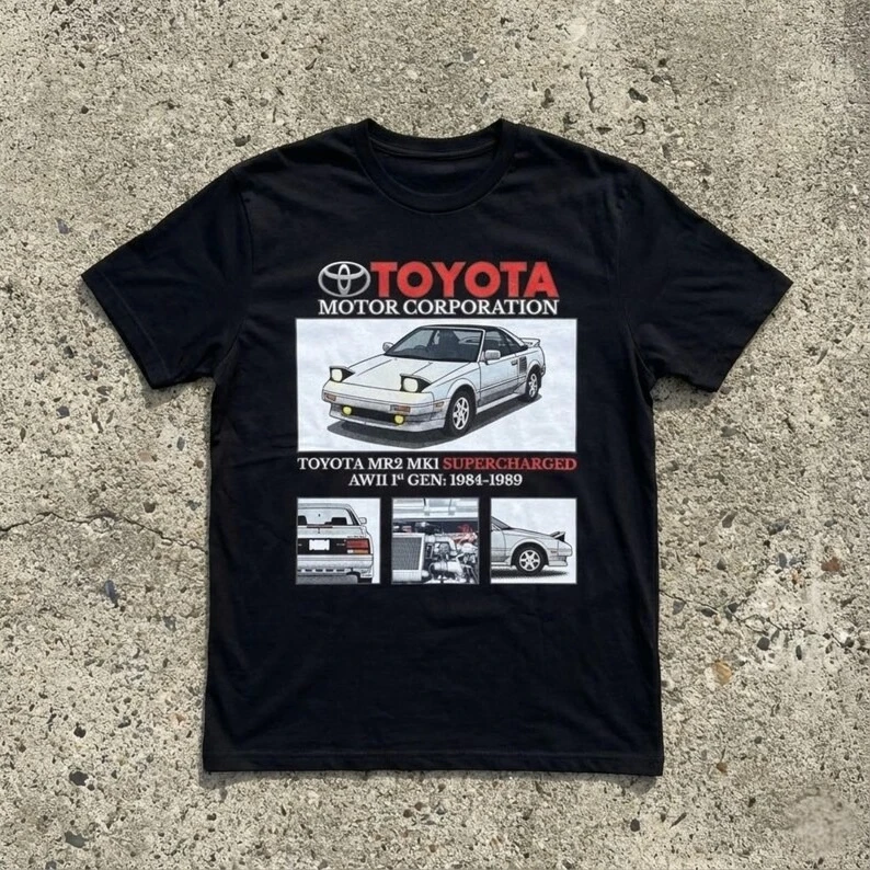 

Футболка с изображением автомобиля Toyota, классическая винтажная футболка в стиле Y2K, повседневная летняя футболка с короткими рукавами, графическая футболка для мужчин и женщин, футболка Toyota, топы, одежда, модная одежда
