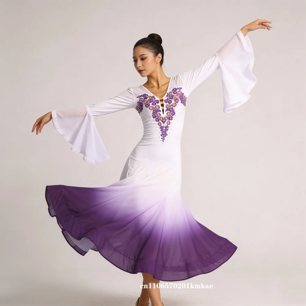 

Женское платье для современных танцев, профессиональное, для соревнований и выступлений, высококачественное, для бальных танцев, юбка-свинг, элегантное длинное платье