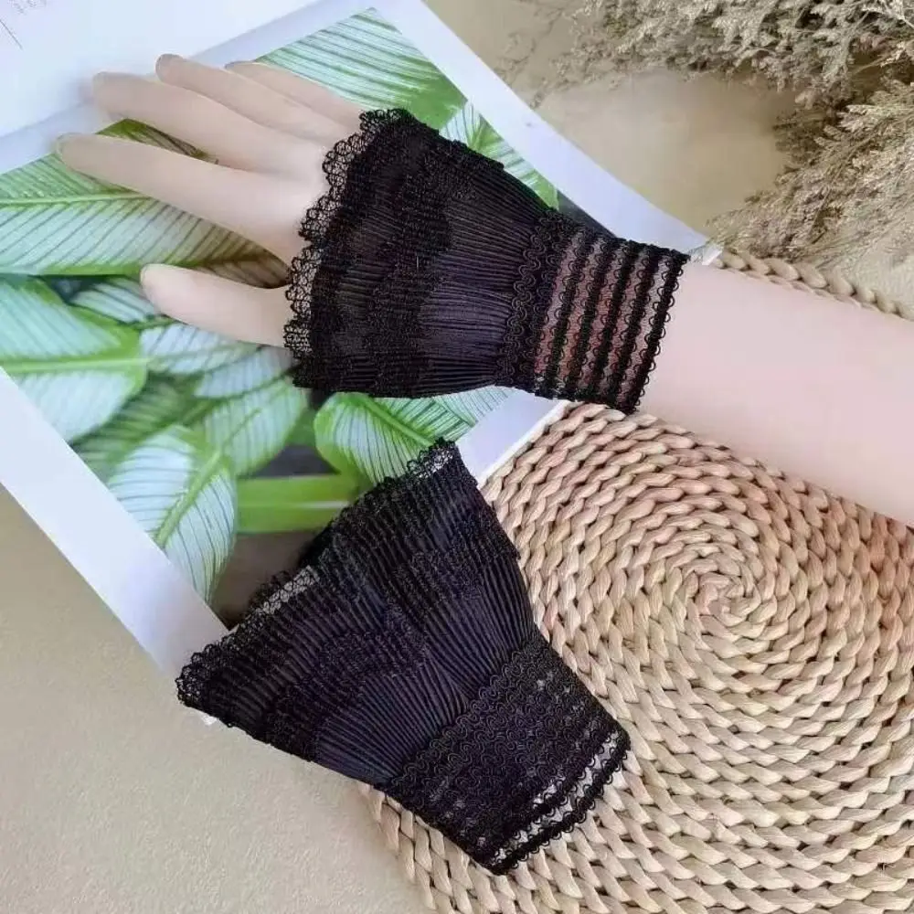 1 Pair Universal Lace Fake Sleeves Detachable Sleeve Cuffs Sun Protection Lace Cuffs Ruffles Elbow Sleeve Sweater Decorative