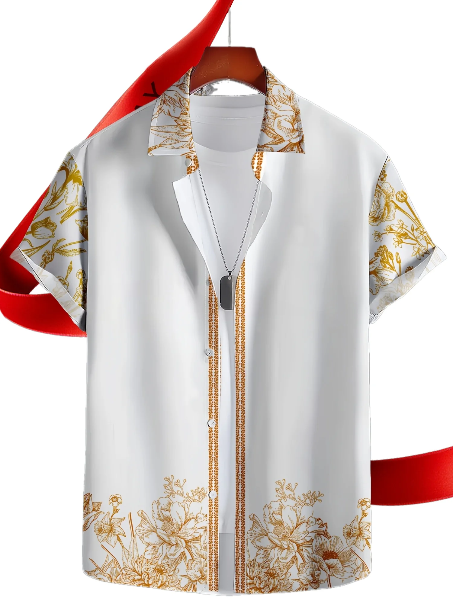 

2026 Summer New Style Men's Short-Sleeved Shirt with 3D Flower Pattern Print Street Casual Fashion Comfortable and Soft