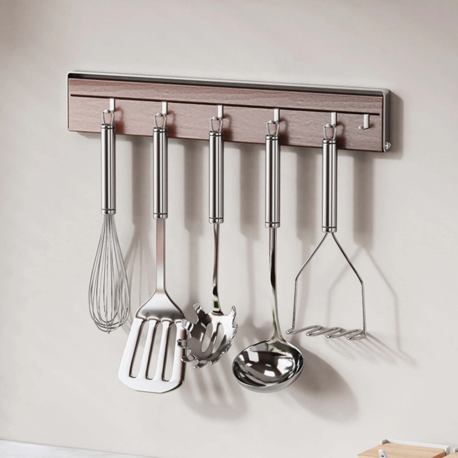Hanging Rack Modern Stainless Steel Kitchen Storage Rack with Movable Hooks Stainless Steel Wall Shelf with Hooks for Renters