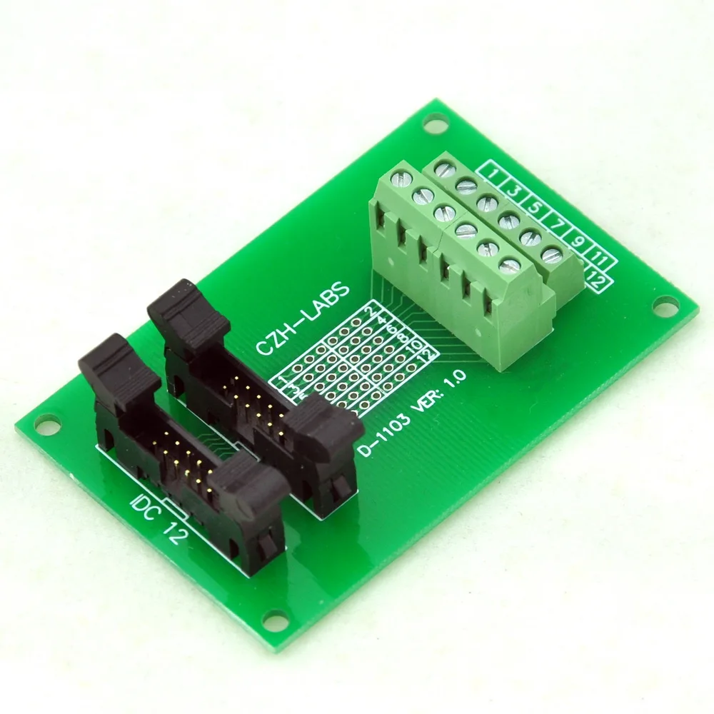 CZH-LABS Dual IDC-12 Pitch 2.0mm Male Header Terminal Block Breakout Board.