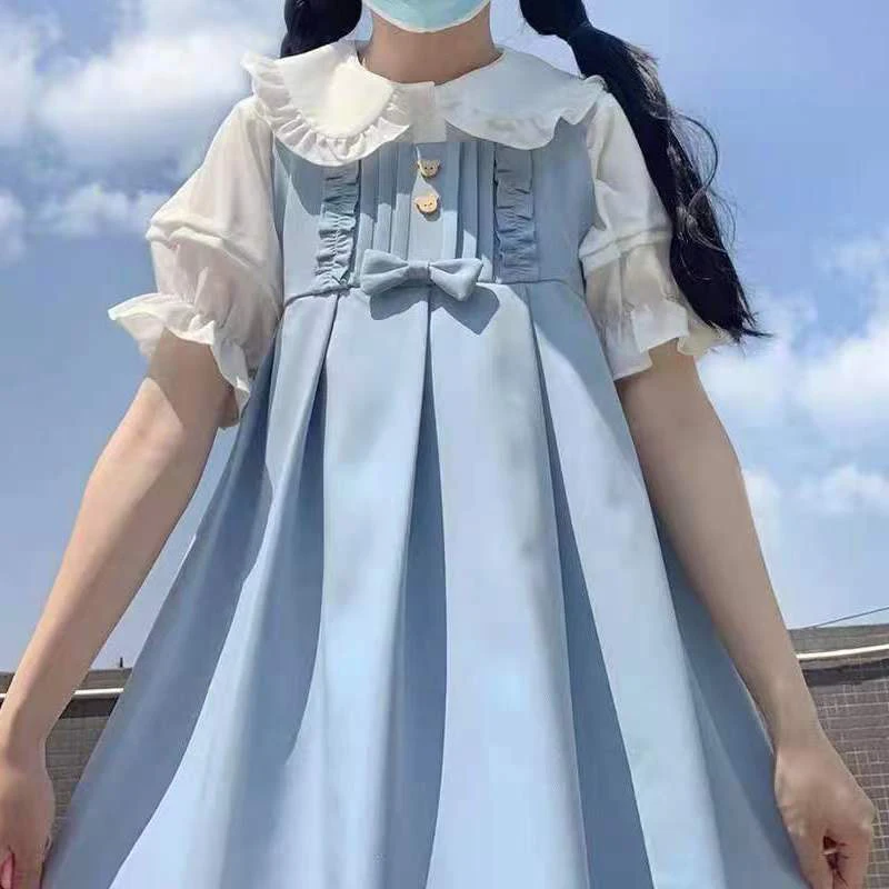 Zoki Japanese Sweet Women Blouses Lolita Style White Kawaii Peter Pan Collar Jk Shirt Cute Preppy Ruffle Puff Short Sleeve Tops