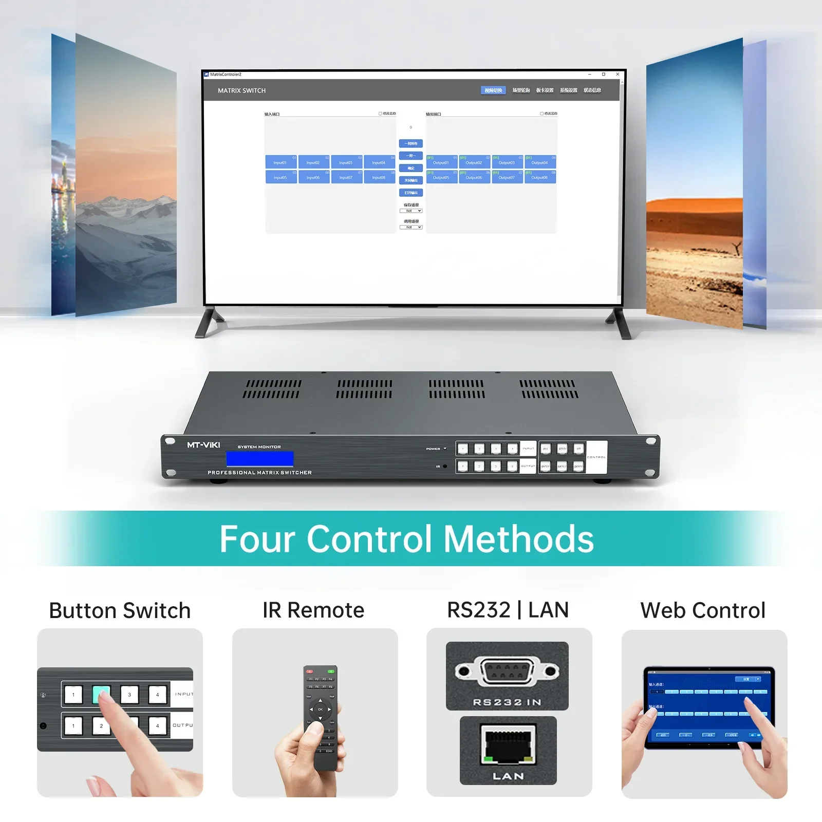 MT-VIKI 4X4 4K 60Hz 4X8 HDMI Matrix ผ่าน Ethernet + ตัวรับสัญญาณ4 HDBaseT