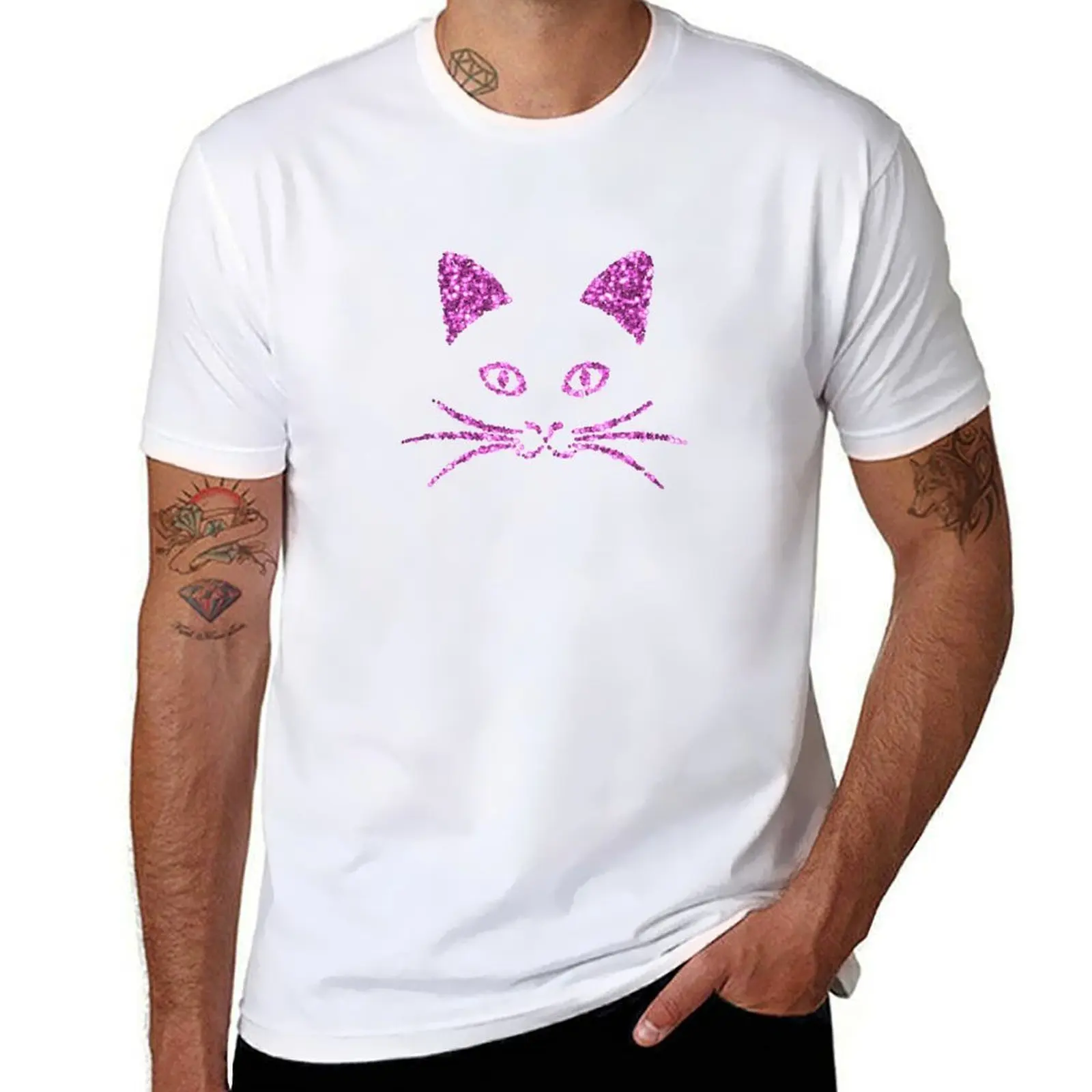 

Cute Cat Face Pink Glitter T-Shirt t shirt custom print man t shirt graphic T-Shirt