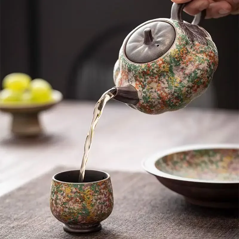 280ML Rock Painting Time Pumpkin Is Putting The Pot Household Chinese Retro Ceramic Filter Teapot Anti-scalding Hand Tea Maker