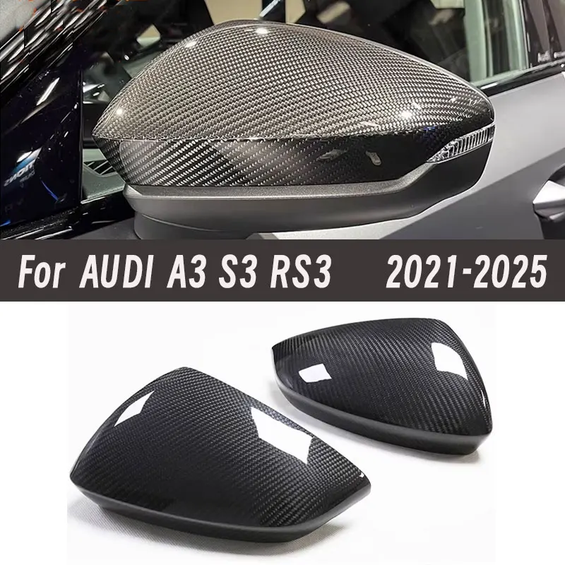 

For AUDI A3 S3 RS3 Dry Carbon Fiber Stick-On Rearview Mirror Covers Mirror shell caps 2021-2025