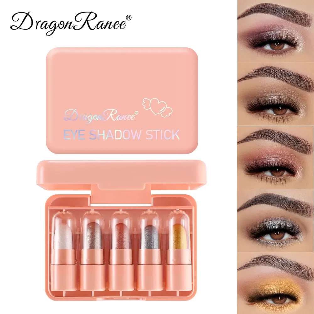 5Pcs Mini Eye Shadow Stick Set High Gloss Shimmer Pearl Eyeshadow Cream Brightening White Glittering Eye Makeup Cosmetics Kit