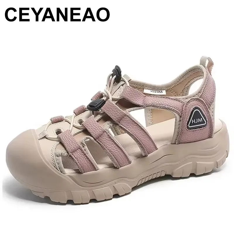 

2025 Women Sandals Platform leather Ladies Sandals Comfortable Flat Sandals Open Toe Beach Shoes Woman Footwear