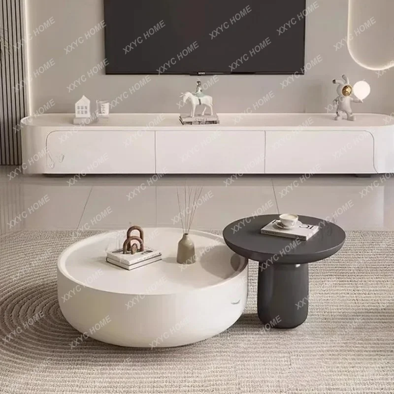 XXSand Cream Wind Round Slate Coffee Table Living Room Home Minimalist Light Luxury Tea Table Modern Simplicity