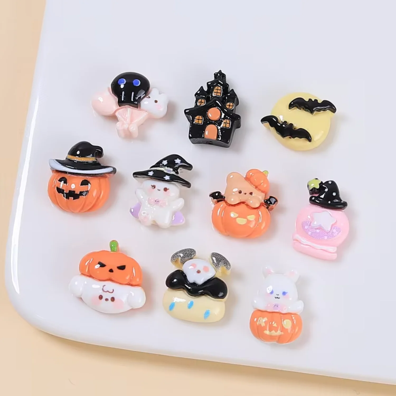 Dijes de resina de Halloween, Mini fantasma de calabaza para decoración de zapatos Diy, uñas