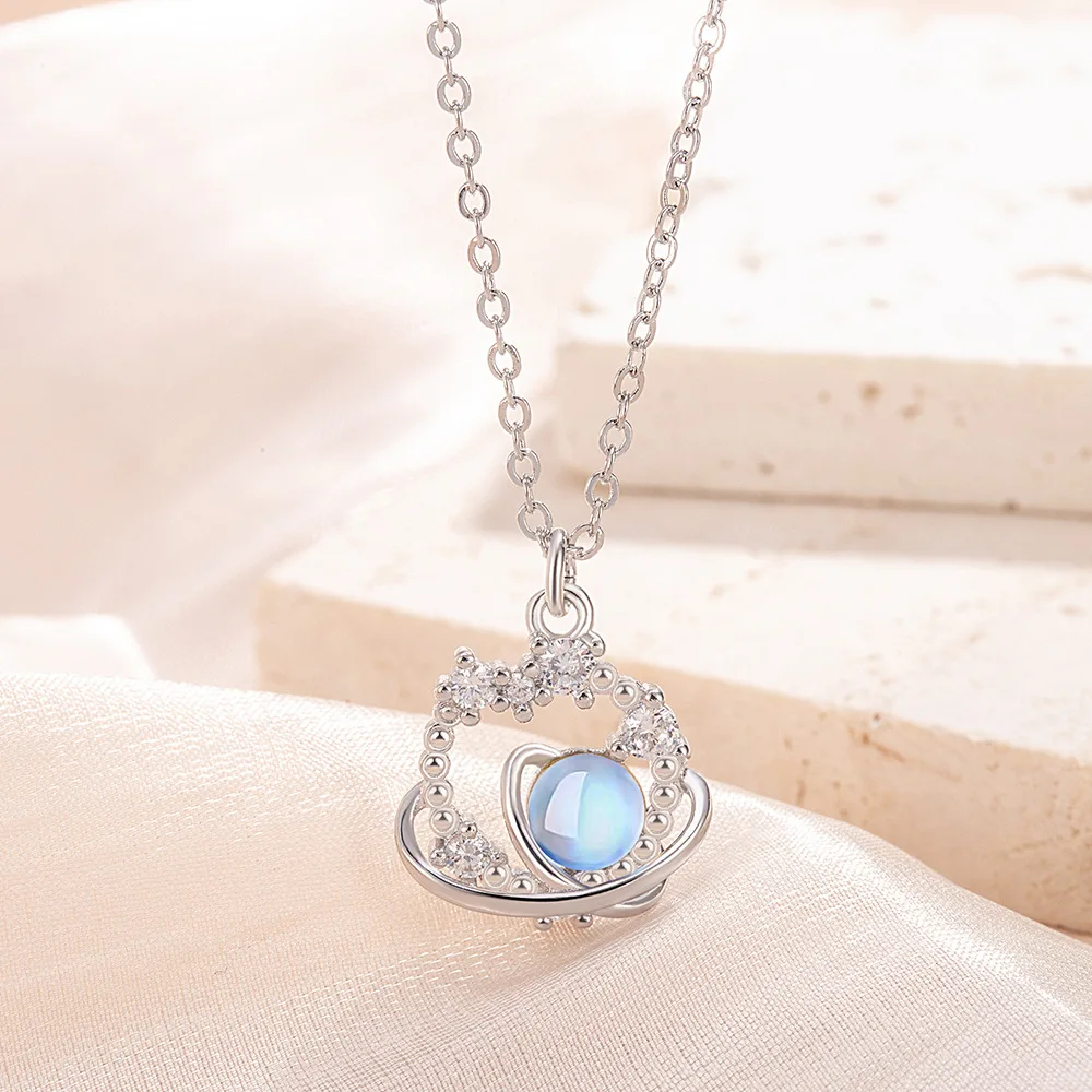 925 فضة قلادة نجمة Moonstone قلادة السيدات أزياء بسيطة عيد ميلاد حزب الزفاف الذكرى مجوهرات هدية #1