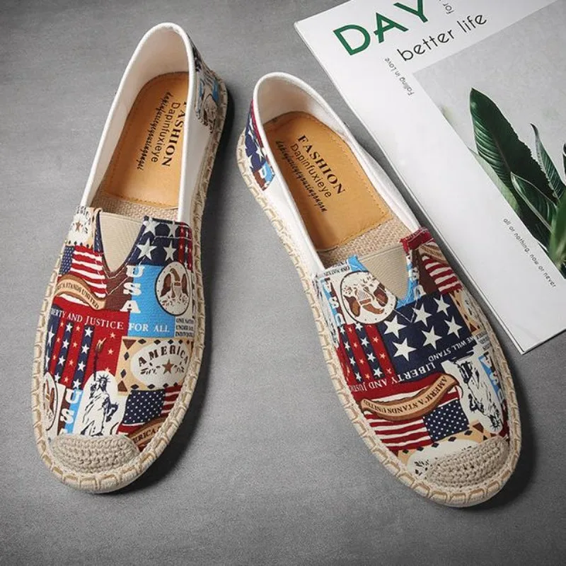Summer Linen Breathable Casual Flats Shoes Mens Espadrilles Loafers Fashion Men Canvas Shoes Fisherman Shoe Driving Footwear