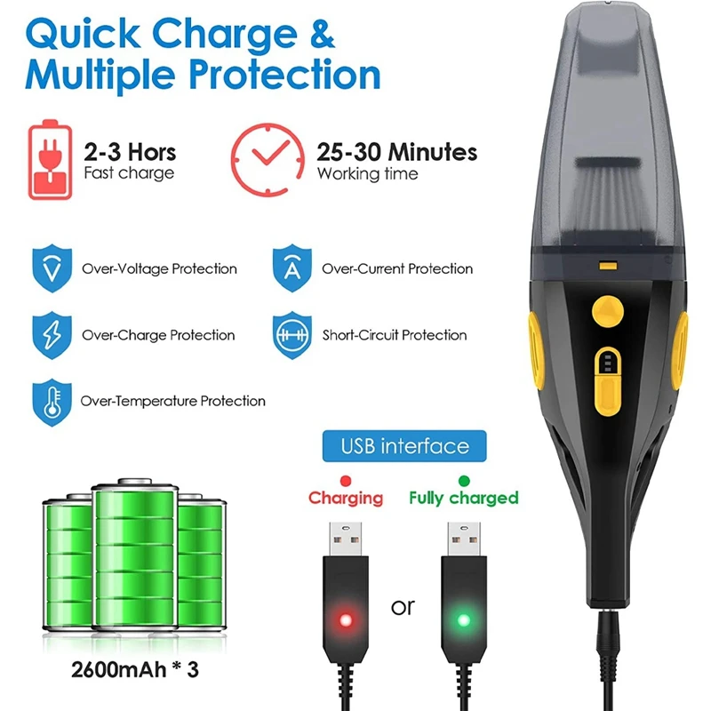 Aspirador portátil portátil com poder de sucção coletor de poeira recarregável, molhado e seco para teclado de computador, 8Kpa