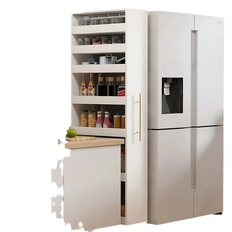 Side cabinet, dining room, refrigerator crack, side pull storage cabinet