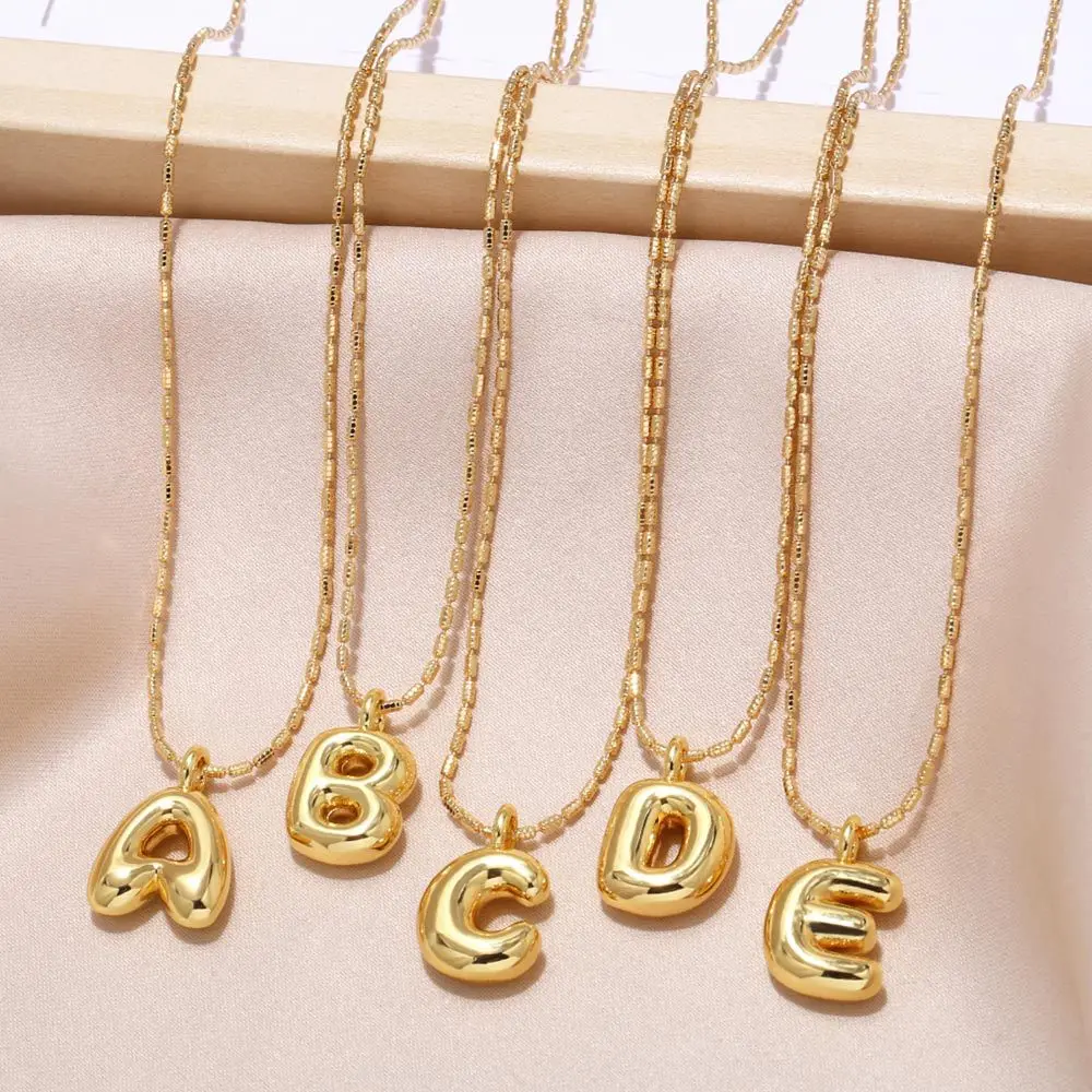 Balloon Smooth 26 Letters Pendant Necklace for Women Men Small Chubby Gold-plated Hip-hop Alphabet Charm Chain Jewelry