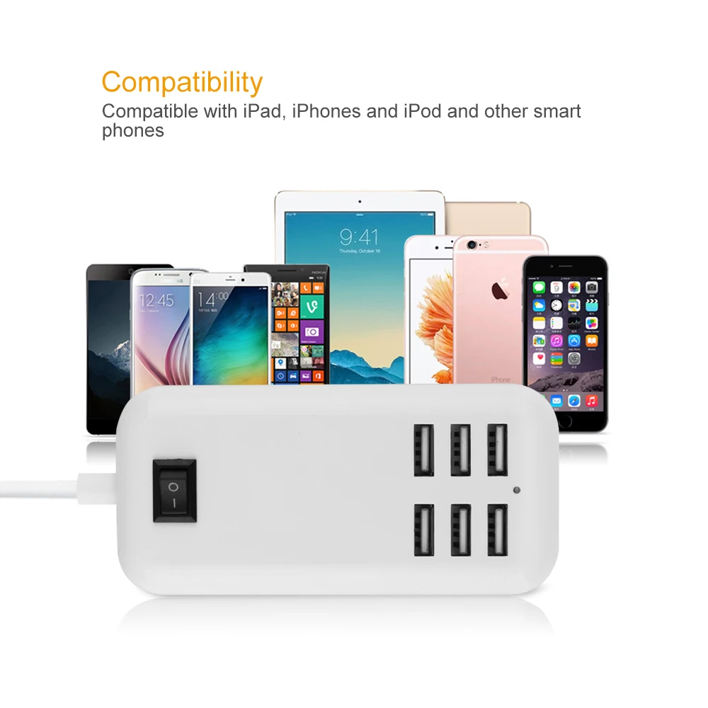 สีขาวสี5V 20W USB Fast Charger US EU ปลั๊ก6พอร์ต Travel Adapter สำหรับ Iphone 13X6 Xiaomi Note Pro Tablet PC