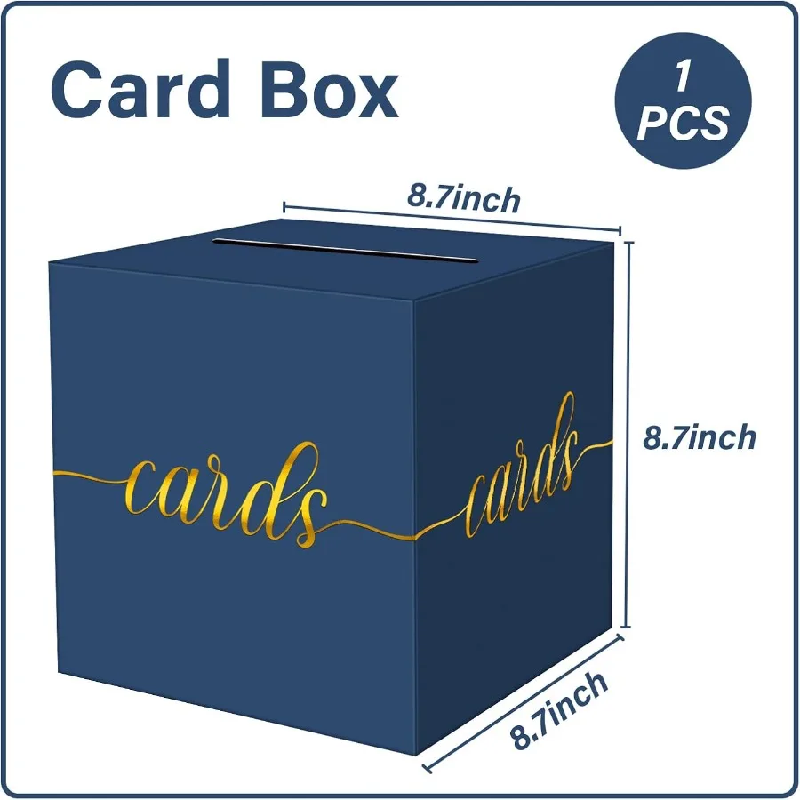 1 Pack Navy Blue and Gold Foil Card Box for Party 8.7" Navy Blue Gift Card Box Money Box for Birthday Wedding Baby Shower Retir