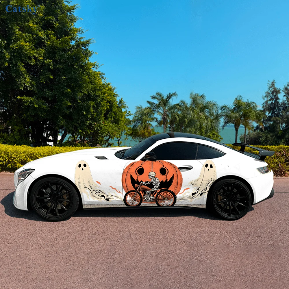 

Halloween Pumpkin Skull Car Vinyl Wraps Decal Self-adhesive PVC Sticker Suitable for Trucks SUV Decoration Auto Accessories Gift