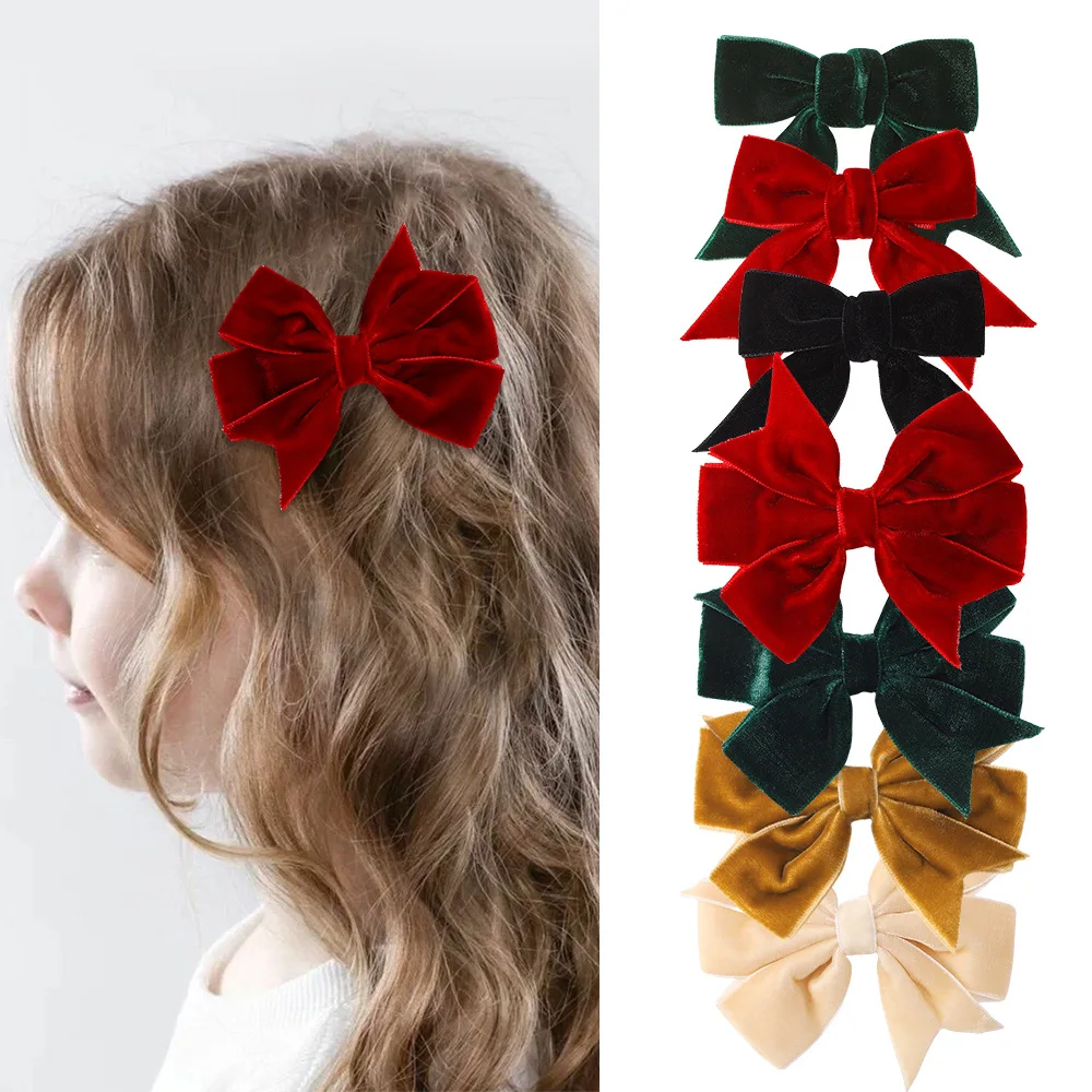 60 Pcs/Lot Lovely Velvet Bow Hair Clips For Kids Girls Hair Accessories