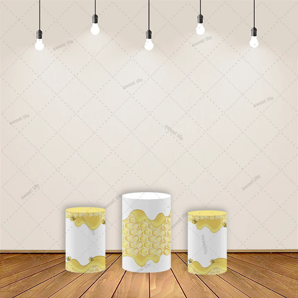 

Sweet Bee Birthday Cylinder Backdrop Covers Honeycomb Baby Shower Pedestal Cylinder Fabric Cover Decorations