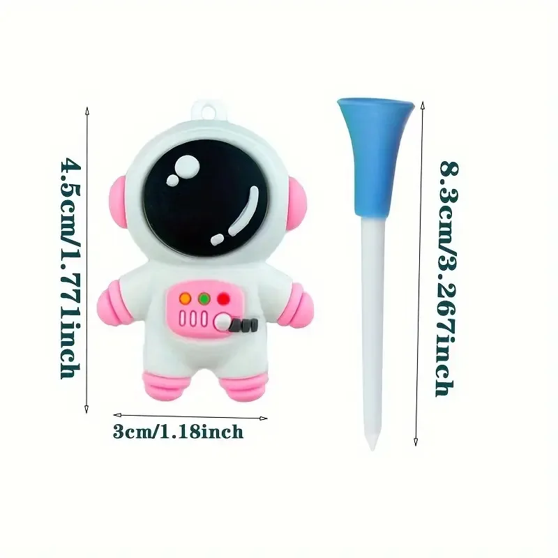 Cartoon Astronaut Golf Tees with Anti-Loss Lanyard, Fun Astronaut Golf Tee Set & Holder