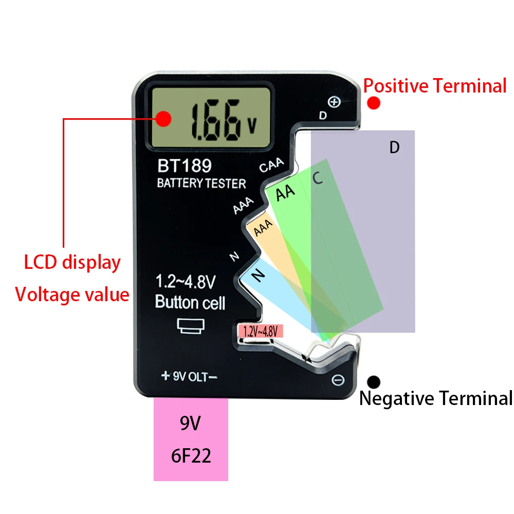 BT-189 AA/AAA/C/D/9V/1.5V LCD Display Universal Battery Voltage Meter Indicate Volt Tester Checker BT189 Battery Tester