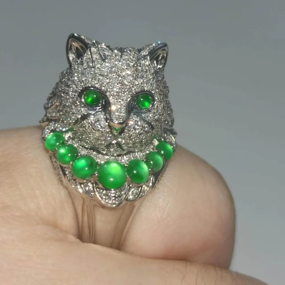 Fashion Open Mouth Design Dog Rings Stackable Adjustable Cat Ring Exquisite Metal Rhinestone Fashion Jewelry Work