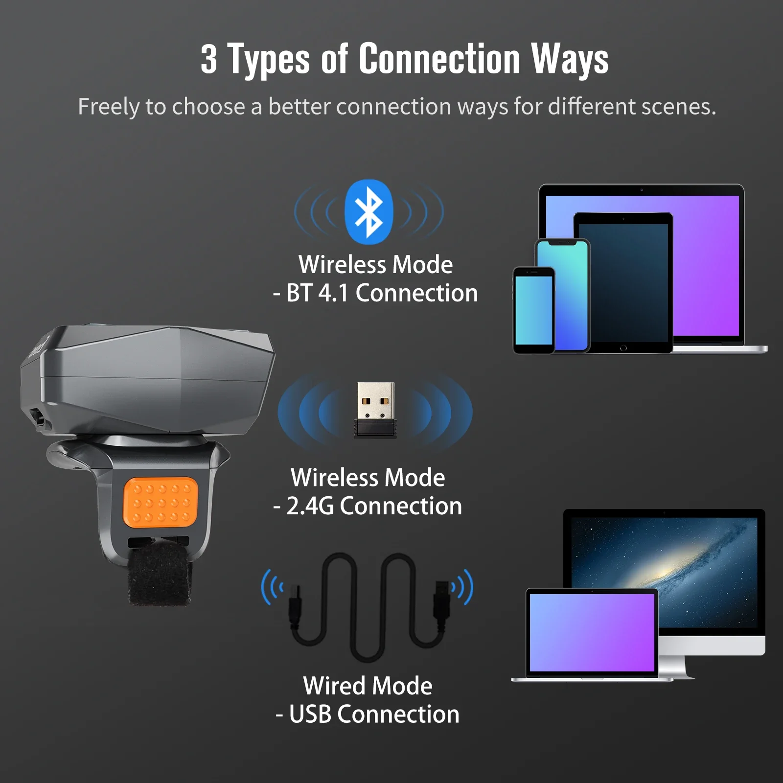 Eyoyo EY-016L Mini Wireless Bluetooth Barcode Scanner 1D Laser, Code 39/128/EAN-8,  Fast Trigger Scan for Retail/Logistics