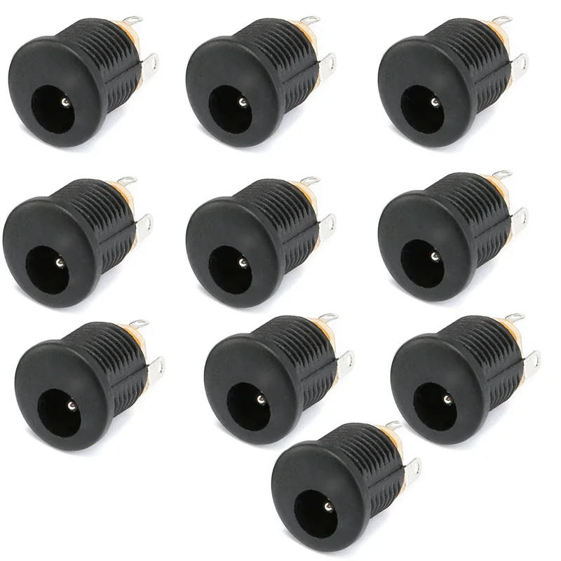 10/5/2pcs DC Power Socket Plug Jack DC-022 5.5x2.1mm DC Connectors Round Hole Screw Nut Interface Panel Mounting DC022 5.5-2.1