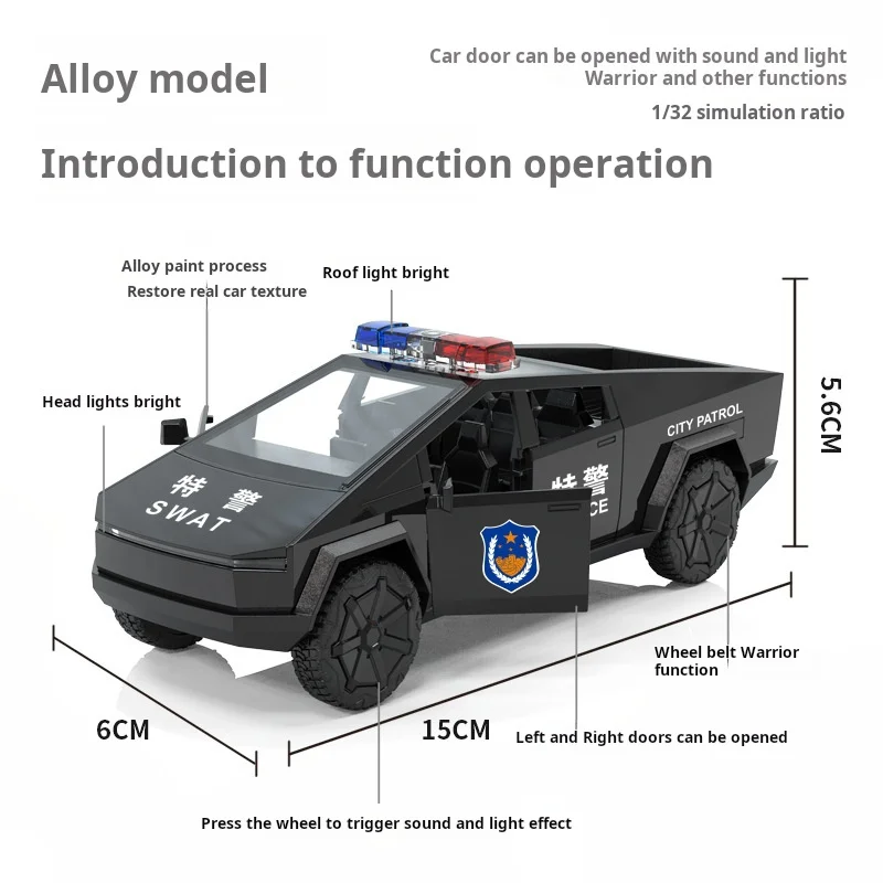 Voiture de Police pick-up 1:32, haute Simulation, modèle en alliage métallique moulé, son et lumière, Collection de jouets pour enfants, cadeaux pour Tesla