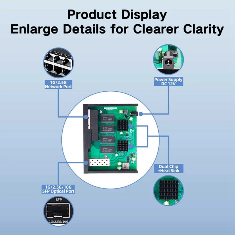 

8-портовый Ethernet-коммутатор Сетевой коммутатор 2,5 Гбит/с + 1 порта 10G оптоволоконного слота Сетевой коммутатор для домашней лаборатории Plug And Play-EU Plug Durable-N3
