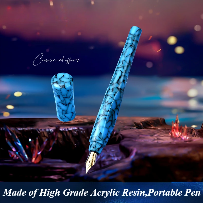 Montagut Hand Made Purple Lacquered Hard Rubber Fountain Pen F 0.5MM Nib,Beautiful Colors Blue Acrylic Resin Writing Gift Set