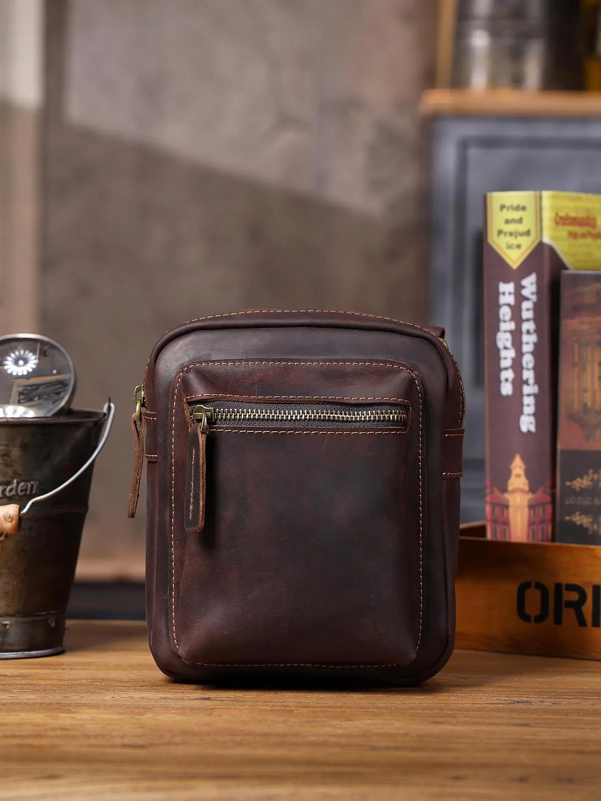 vintage crazy horse cowhide men's shoulder bag outdoor simple casual luxury natural genuine leather small phone crossbody bag