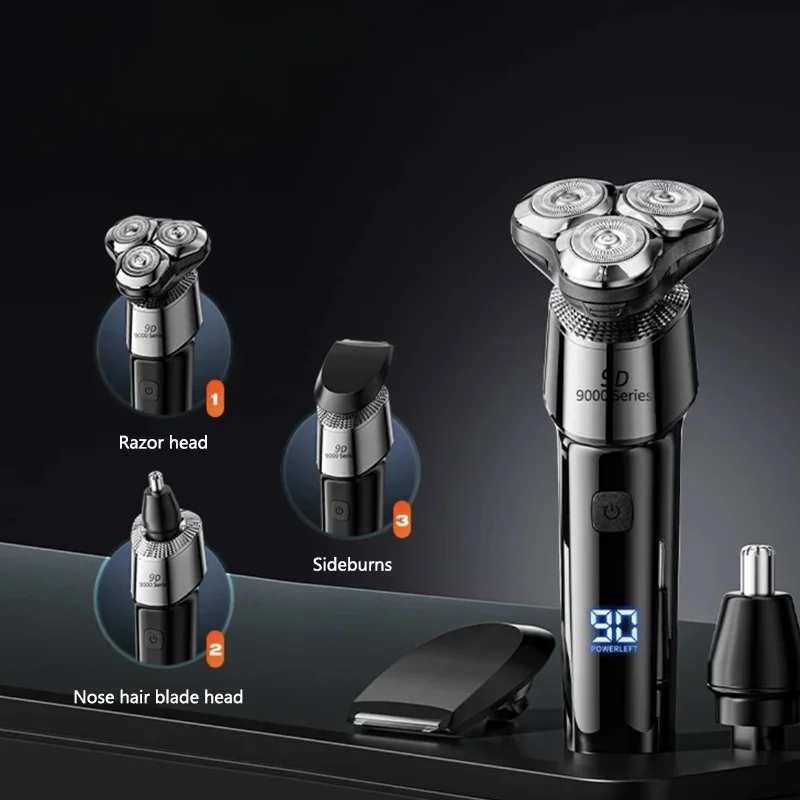 XMSJ شاشة ديجيتال ماكينة حلاقة كهربائية 4 في 1 كامل الجسم قابل للغسل سرعتين قابل للتعديل متعدد الوظائف العائمة رئيس الحلاقة للرجال