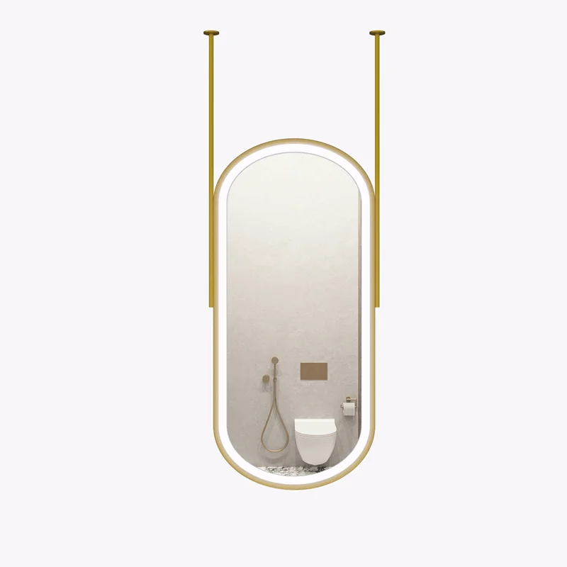 Oval Led Bathroom Mirror Hang Aesthetic Bright Golden Smart Bathroom Mirror Lighting Espelhos Com Luzes Bath Accessories CC50BM