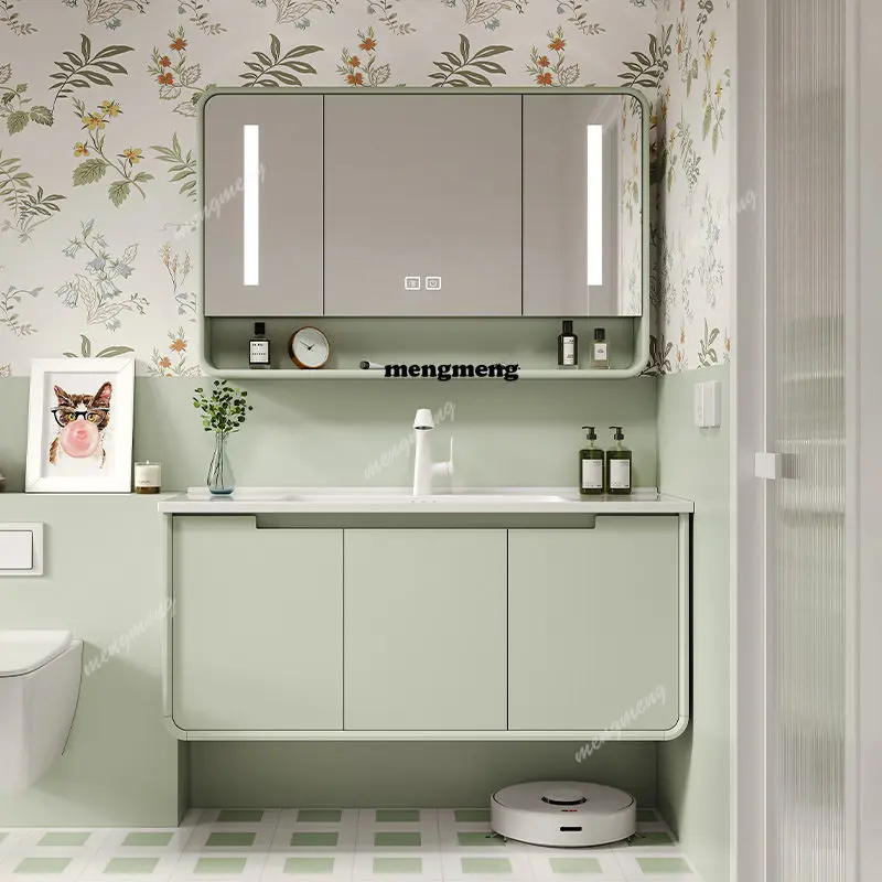 French light luxury bathroom cabinet ceramic integrated basin toilet face wash basin cabinet group