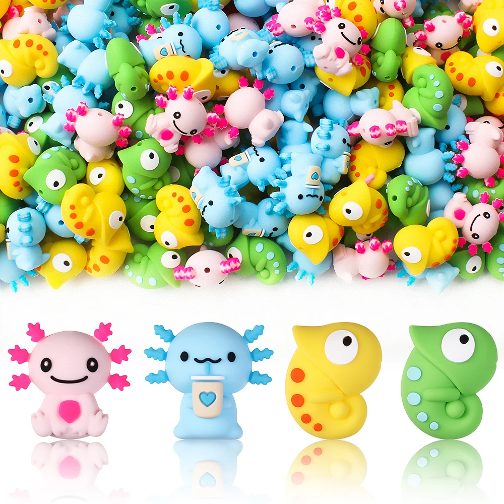 5/10/20 قطعة ثلاثية الأبعاد الحيوان سيليكون البؤري الخرز ثلاثية الأبعاد تغيير لون الحرباء الخرز ل القلائد ذاتية الصنع صنع المجوهرات اكسسوارات