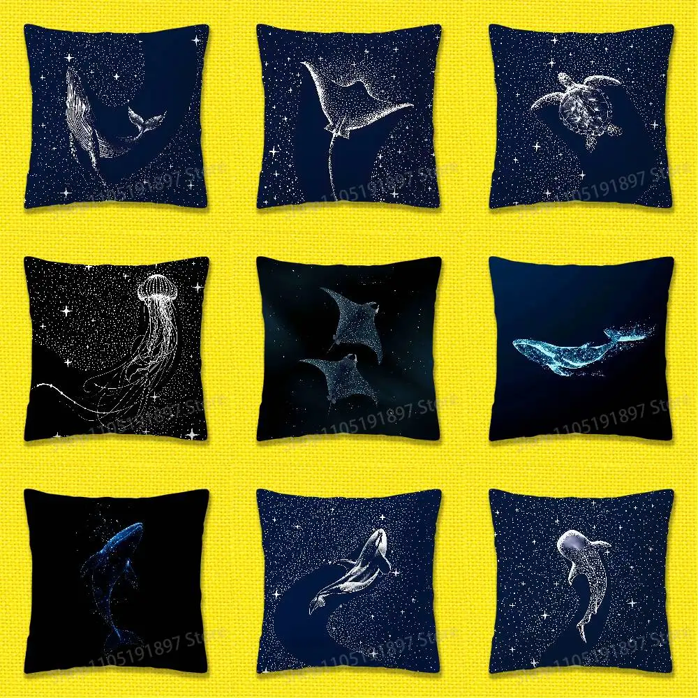 

Shark Sea Turtle Manta rays Star Map Throw Pillow Case For 45x45cm 40x40cm 30x30cm 50x50cm 55x55cm Square Home Pillowcase Case