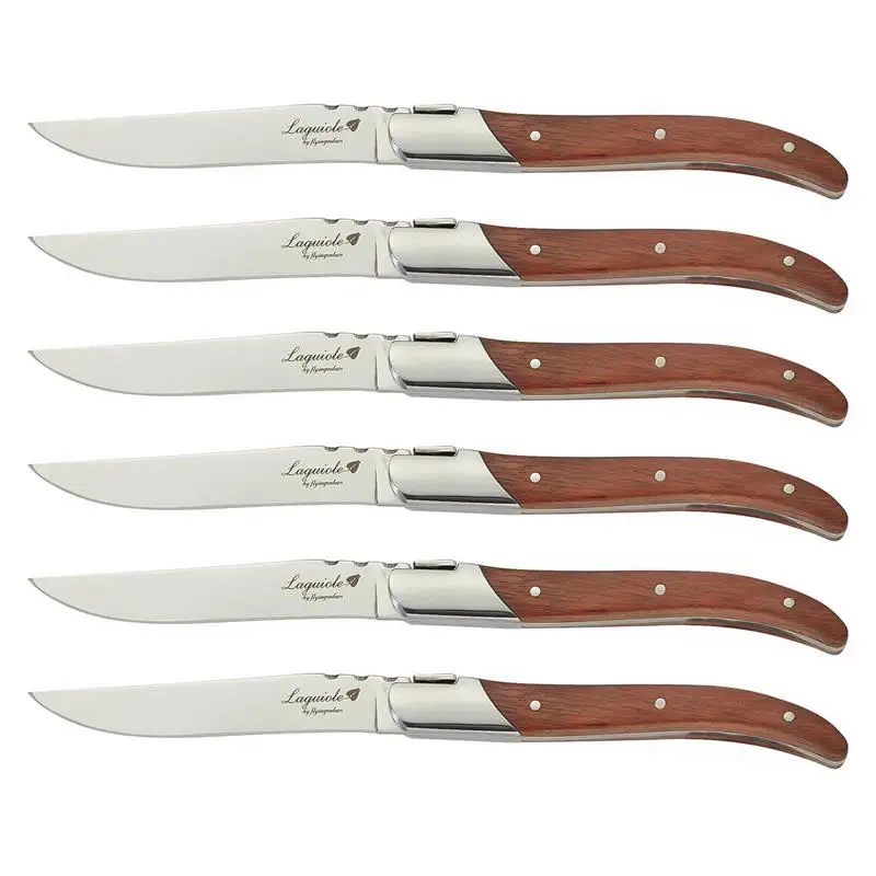 2-10pcs Laguiole Steak Knives Rose Wood Handle Table knives Sharp blade Dinner Knifes Japan Tableware Wood Cutlery 25cm 8.25inch