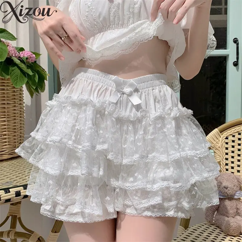 

New Lolita Versatile Jk Girls Japanese Style Lady Mesh Lantern Casual Short Pants Pure Color Simple 2025 Women's Shorts Summer