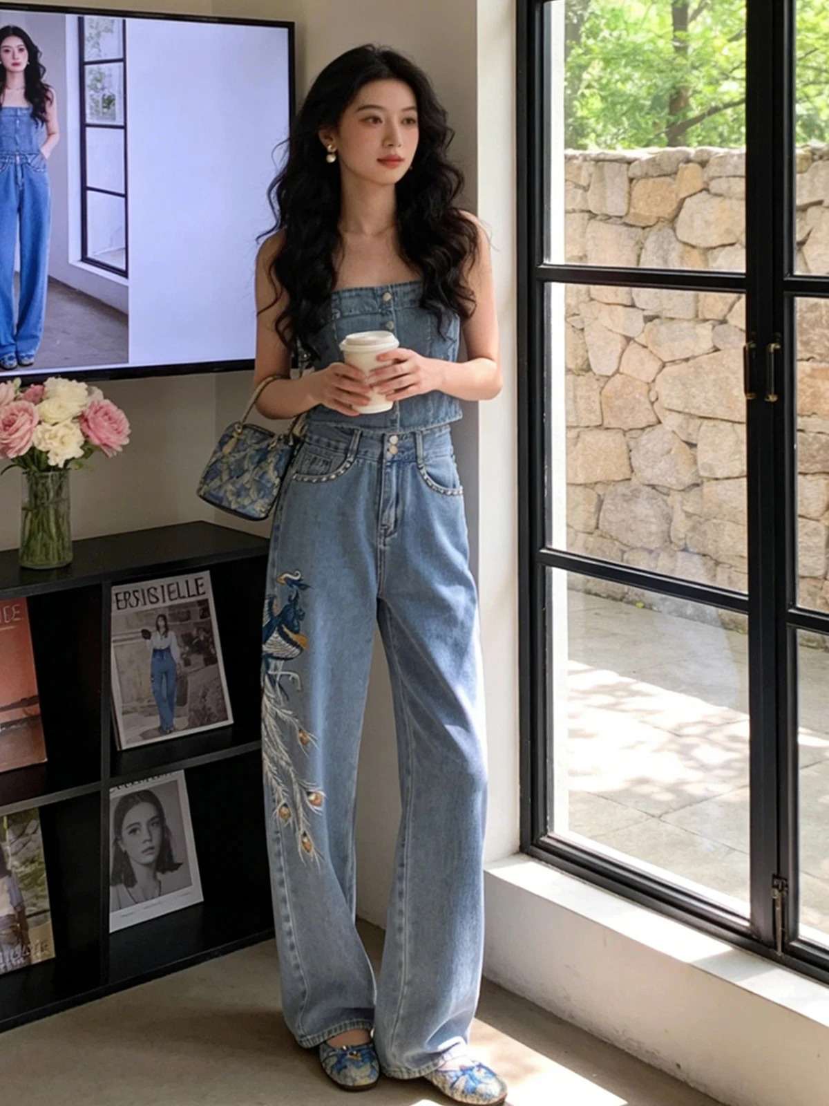 

High Waist Wide Leg Jeans Women's Loose Straight Thin Summer Fashionable Chinese Style Long Pants Casual Straight Cut Trousers