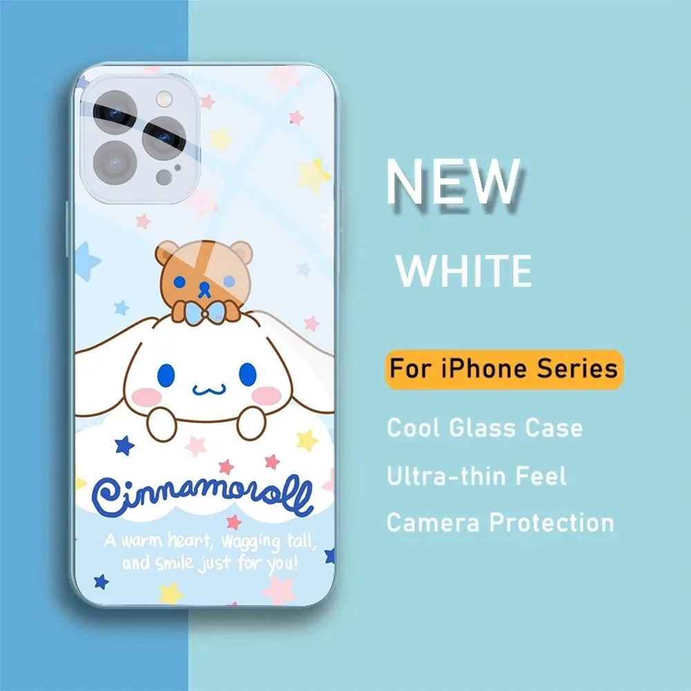 S-Sario C-Cinnamoroll Phone Case For IPhone 15 14 13 12 Mini 11 Pro Max X XS XR 6 7 8 SE Plus Glass Hard Cover