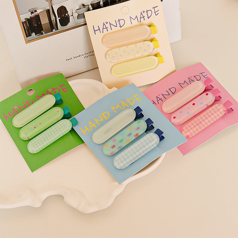 Jepit Rambut Bayi Perempuan Warna Permen 3 Buah/Set Jepit Rambut Anak-anak Putri Kotak-kotak Titik Pita Lucu Jepit Rambut Hiasan Kepala Manis Aksesori Rambut Anak