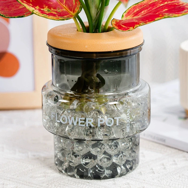 Pot de fleur transparent gris clair, Pot de plante verte de bureau, Pot de maison