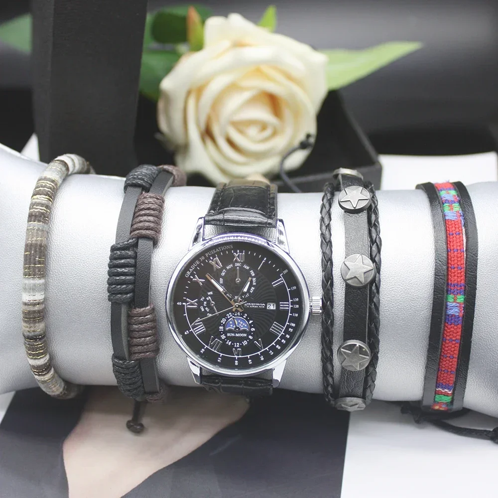 남성용 럭셔리 시계 팔찌 박스 포함, 오리지널 클래식 자동 시계, 비즈니스 미팅용 정품 쿼츠 시계, 5 개 세트